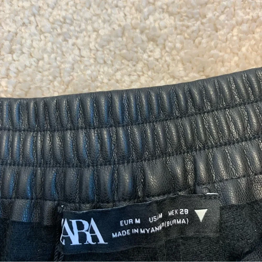 Zara black faux leather vegan joggers pull on Sz M NWT - Picture 7 of 13